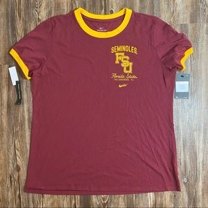 NWT Womens Nike FSU Florida State Seminoles Noles Ringer Tee Shirt Size Large